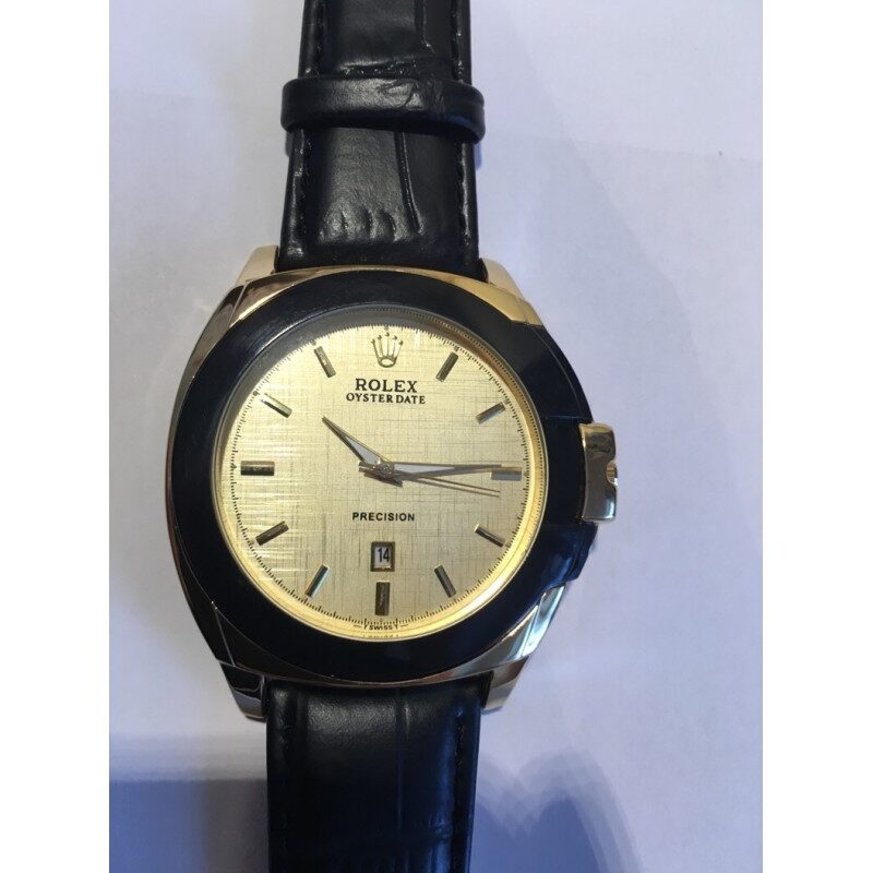 Gold Black Leather Replica Watch